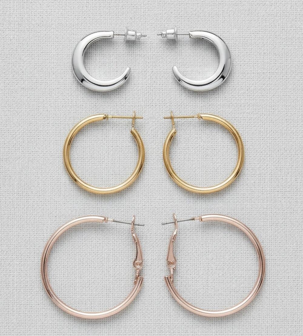 Wild Fable Gold Tone, Silver & Rose Gold Hoop Earrings 3 Piece Set Lever-back